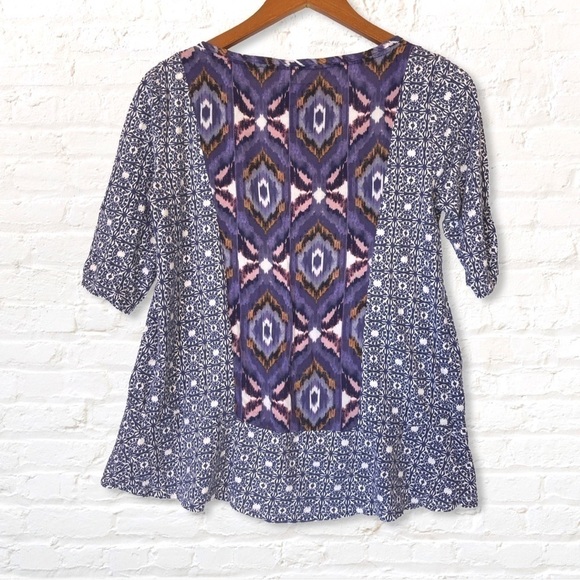 Anthropologie Akemi + Kim Ikat Kaleidoscope Blouse Size Medium Blue Boho Top - Picture 5 of 10